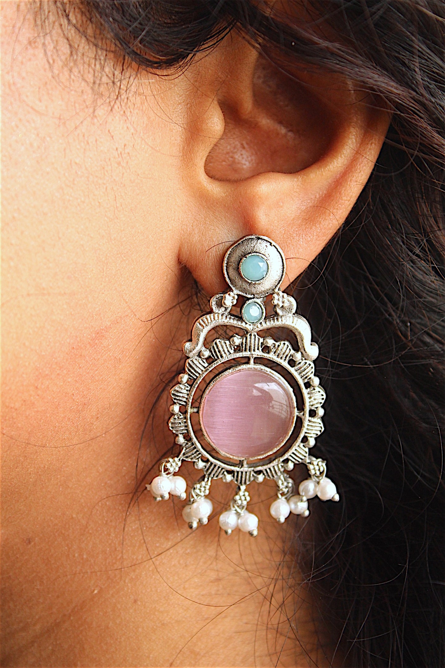 Vintage Pink Stone Statement Earrings