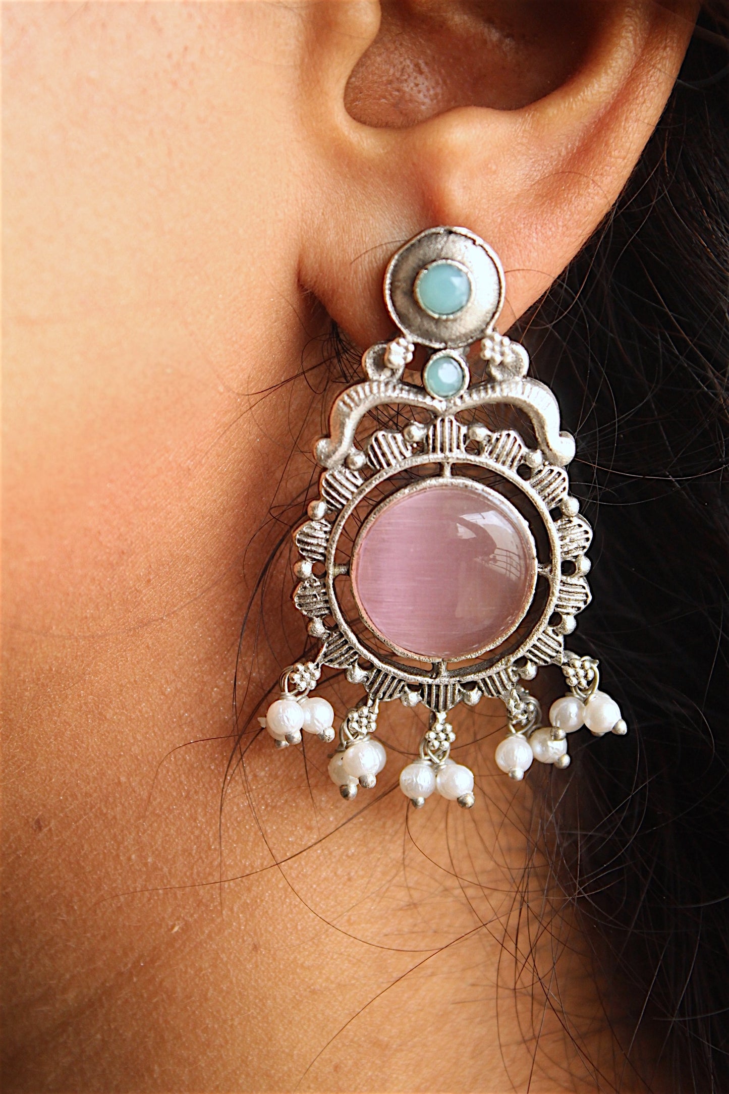 Vintage Pink Stone Statement Earrings