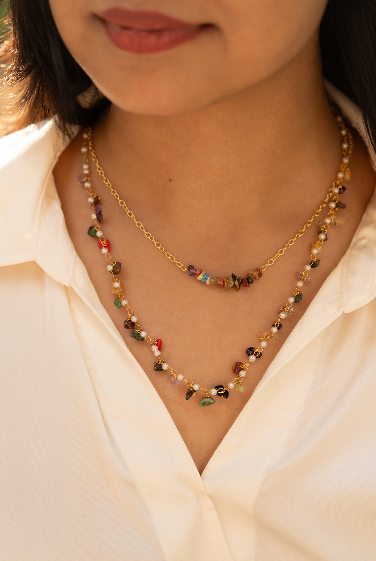 Bohemian Multi-Gemstone Layered Necklace Set