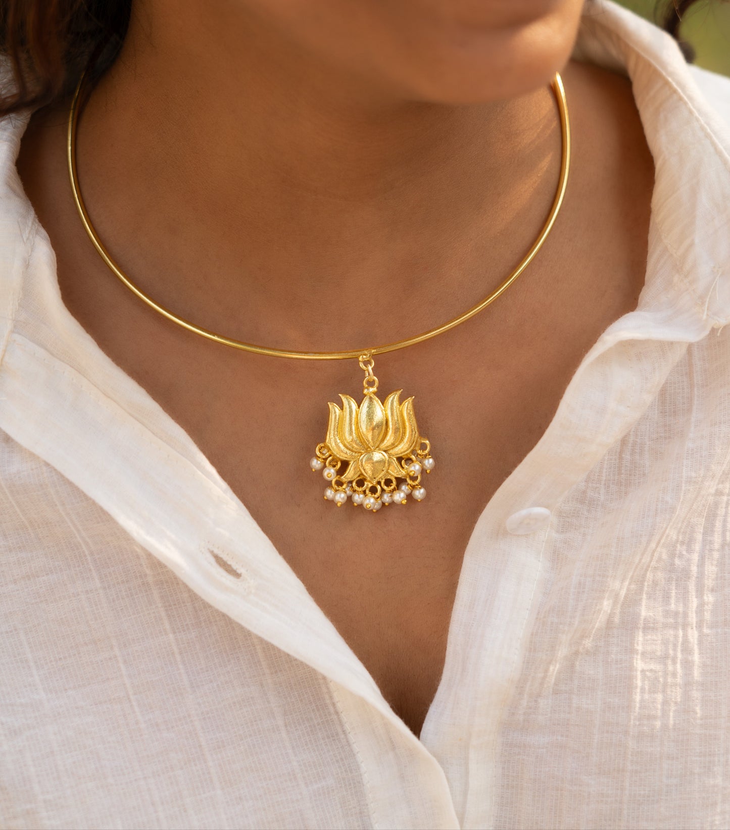 Golden Lotus Pendant Necklace