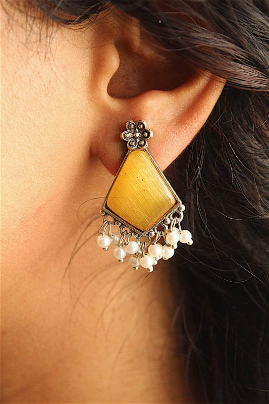 Mustard Yellow Mirror Drop Earrings