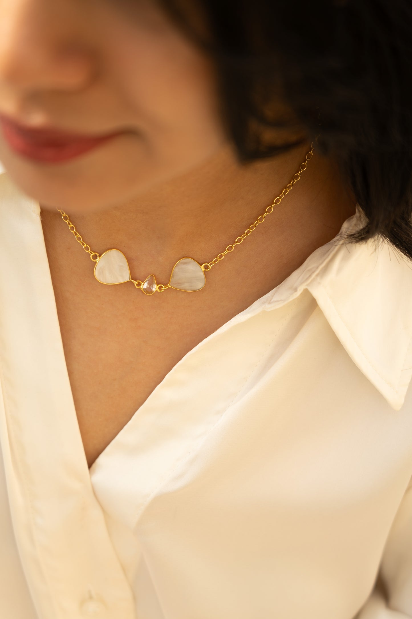 Minimalist Gold-Plated Layered Necklace Set with Mother of Pearl Accents