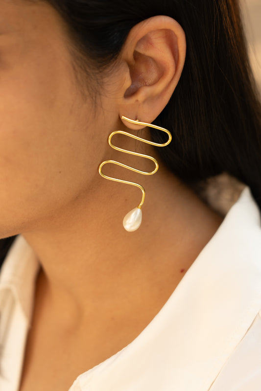 Wave Pearl Drop Earrings