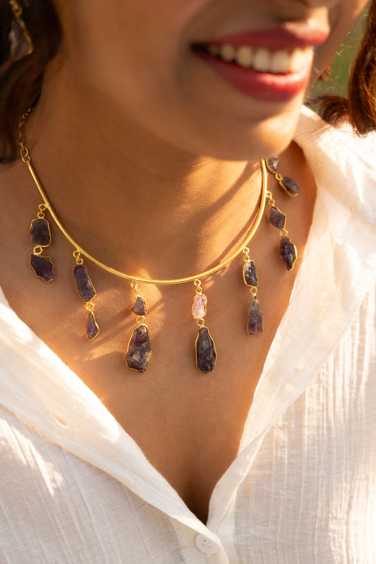 Raw Amethyst Cascade Statement Necklace